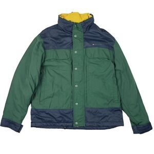 Vtg Tommy Hilfiger Men's Large Fleece Lined Hooded Green Blue Yellow Rain Jacket